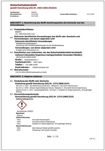 BASE201 Sicherheitsdatenblatt (DE)