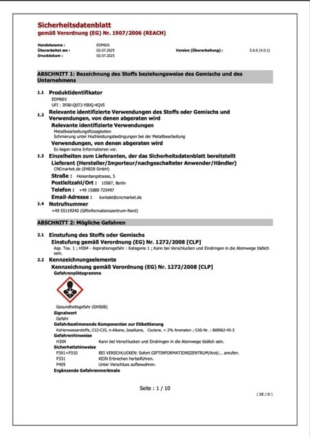 EDM601 Sicherheitsdatenblatt (DE)