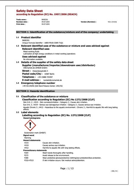 BASE201 Sicherheitsdatenblatt (EN)