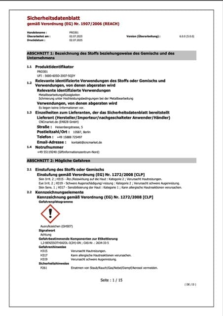 PRO301 Sicherheitsdatenblatt (DE)