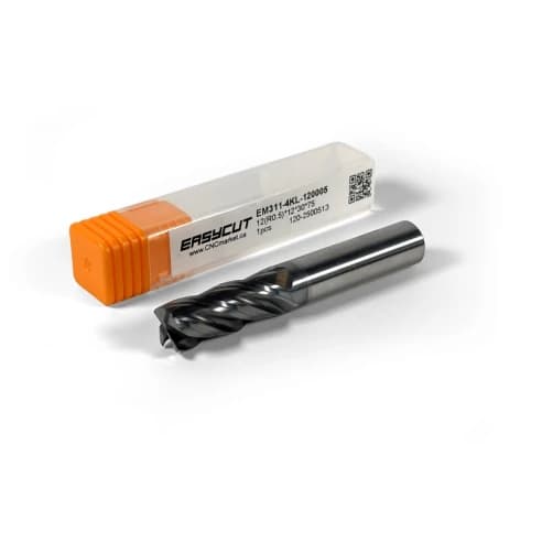 12 mm VHM Schaftfräser, 0.5 mm Fase, 4 Schneiden, Radius, Standardlänge, Für P, M, K Materialien, AlCrN beschichtet