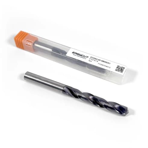 8mm Vollhartmetall-Bohrer, 2-schneidig, 5xD, mit Innenkühlung, 140°, 43mm Spanlänge, beschichtet