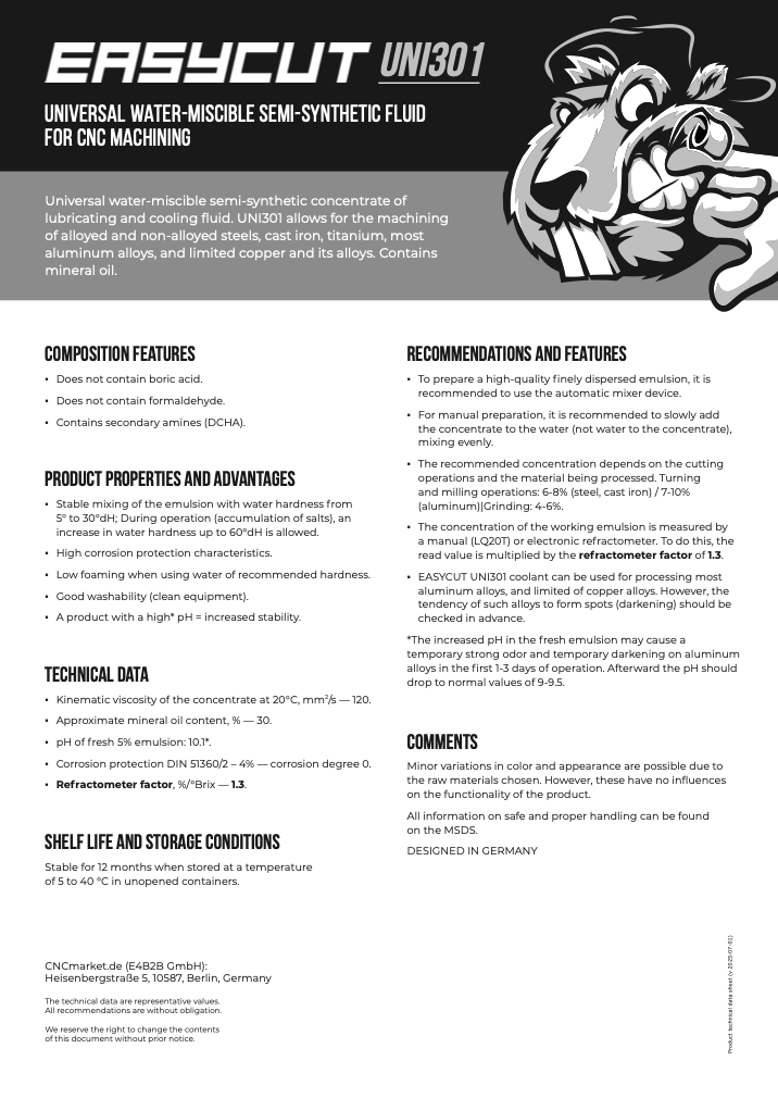 Product Information Data Sheet UNI301
