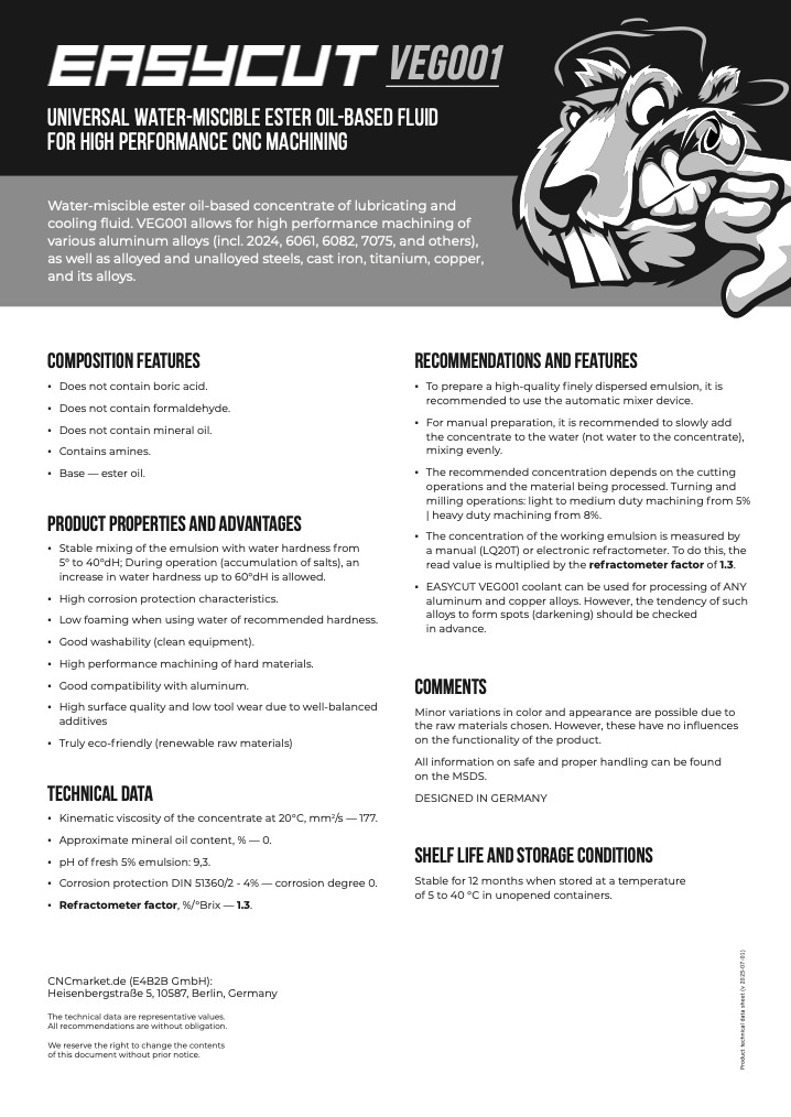 Product Information Data Sheet VEG001