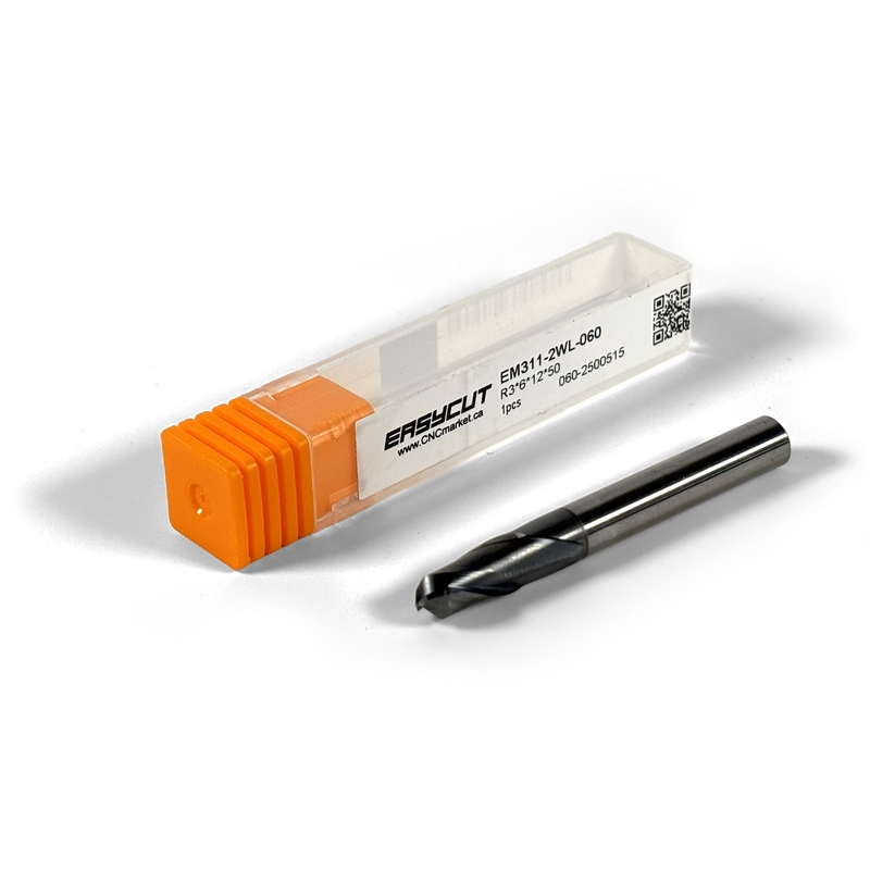6 mm Solid Carbide End Mill, 2 Flutes, Ball Nose, Standard length, For P, M, K materials, AlCrN coated