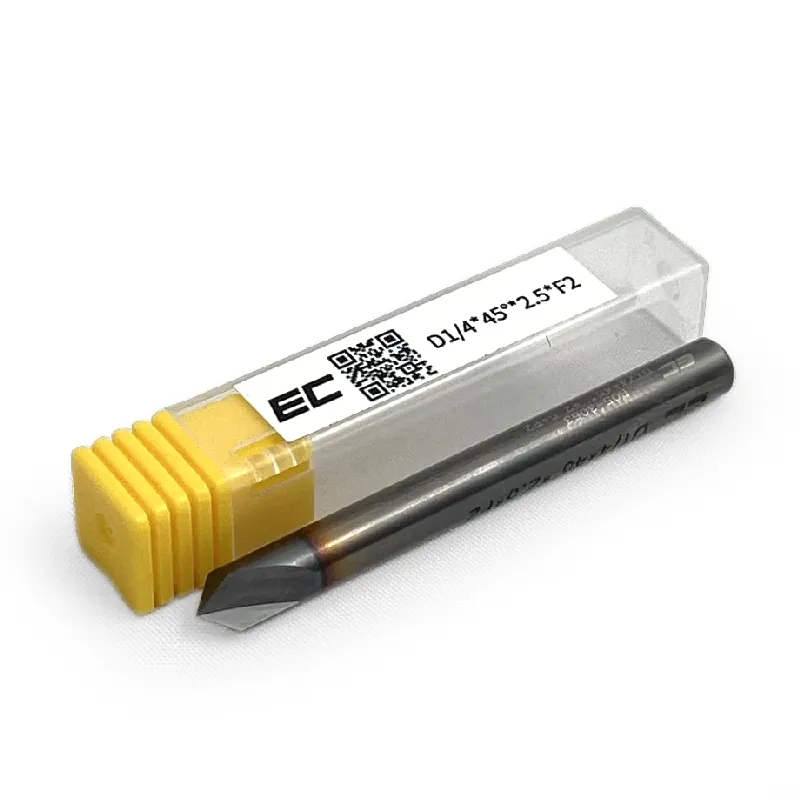 1/4" 45°Carbide Chamfer Mill, 1/4 shank x 1/8" LOC, 2-1/2" Overall Length, 2 Flute, Chamfer 45°, TiCN Coated