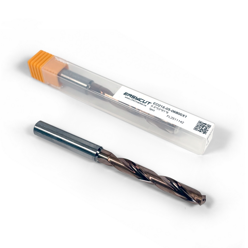6.8mm Vollhartmetall-Bohrer, 2-schneidig, 5xD, mit Innenkühlung, 140°, 43mm Spanlänge, beschichtet