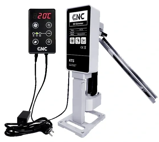Belt type Oil Skimmer with impeller, adjustable independent stand and remote for CNC machines with tank coolant level 90-210mm